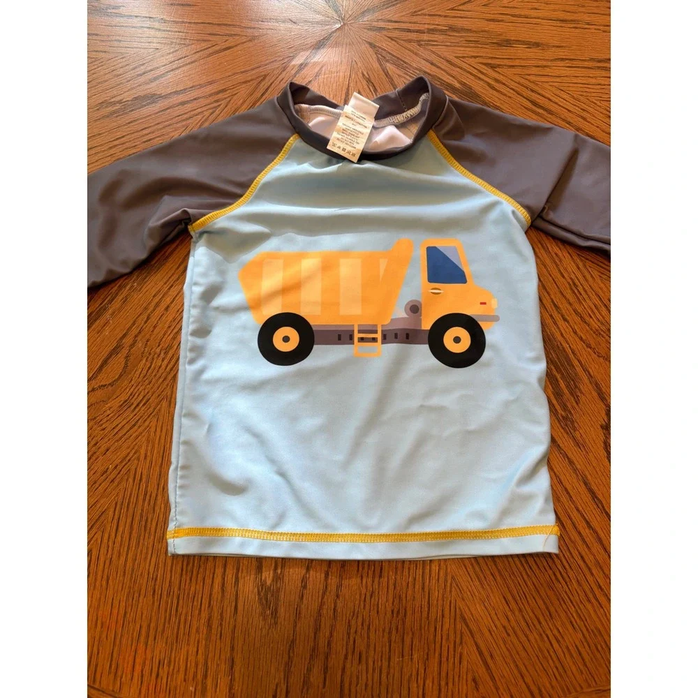 Millie & Maxx Boys Blue Grey Dump Truck Rash‎ Guard Swim Shirt 24M